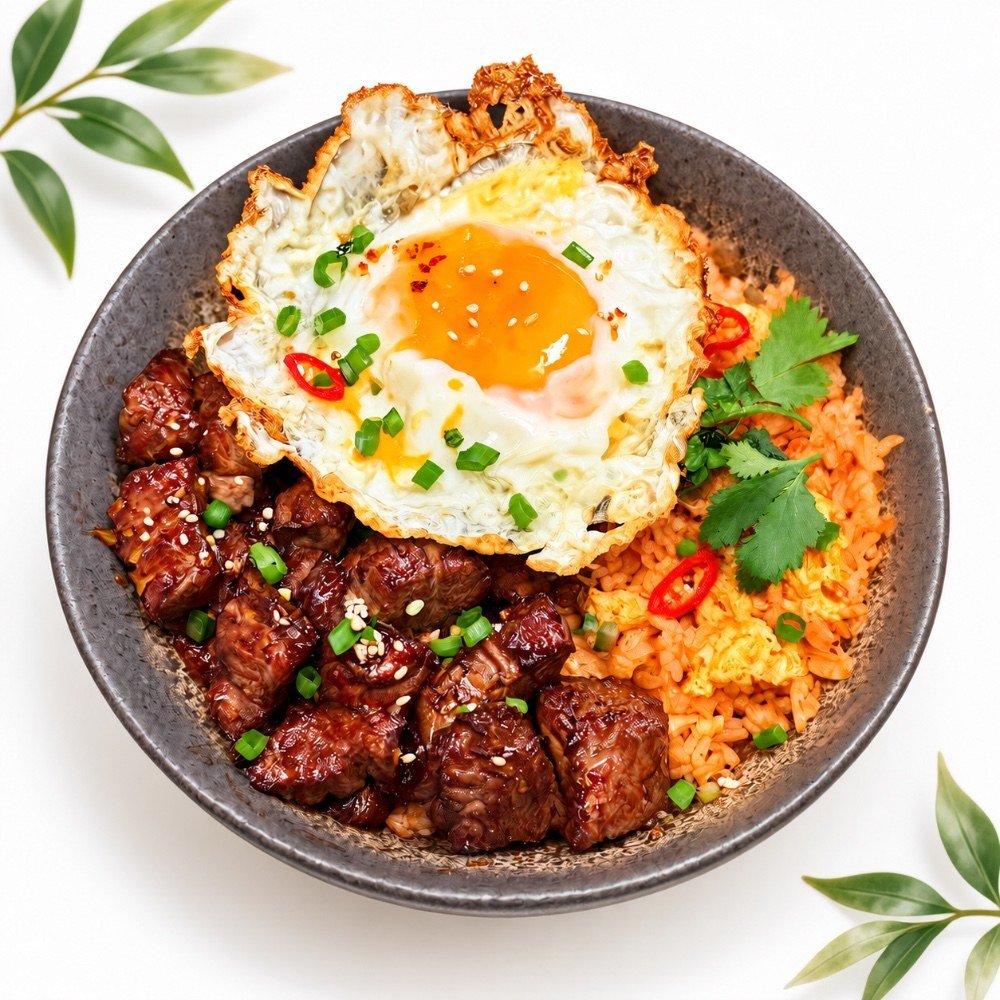 Boeuf loc lac et riz à la tomate