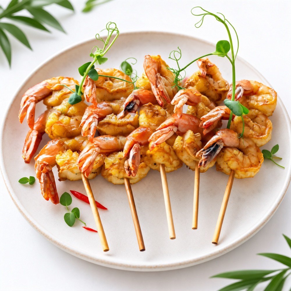 Brochettes de crevettes au curry